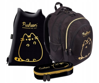 Viackomorový školský batoh Pusheen St. Majewski čierna, Odtiene žltej a zlatej 23 l + 2 ďalšie produkty
